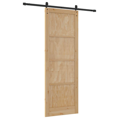 Sliding Door Natural and Black 83 x 232 cm Solid Pine Wood