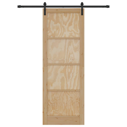 Sliding Door Natural and Black 83 x 232 cm Solid Pine Wood