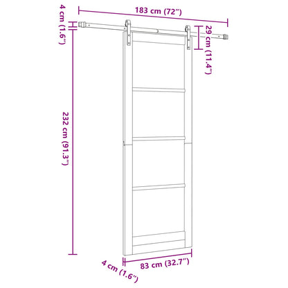 Sliding Door Natural and Black 83 x 232 cm Solid Pine Wood