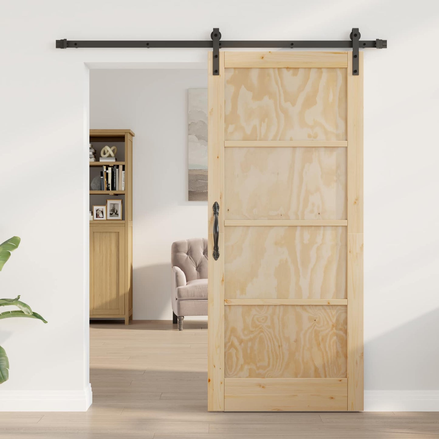 Sliding Door Natural and Black 86 x 198.5 cm Solid Pine Wood