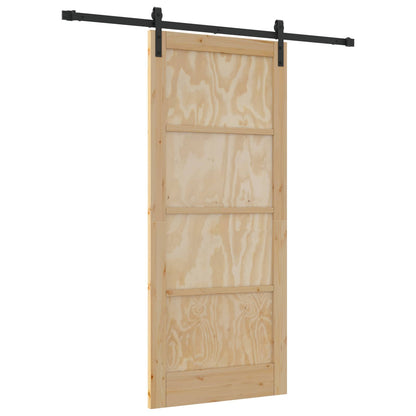 Sliding Door Natural and Black 86 x 198.5 cm Solid Pine Wood