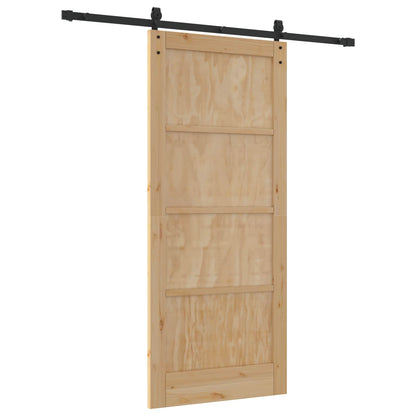 Sliding Door Natural and Black 86 x 198.5 cm Solid Pine Wood