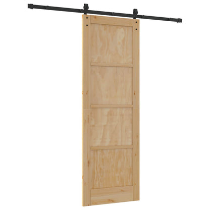 Sliding Door Natural and Black 73.5 x 211 cm Solid Pine Wood