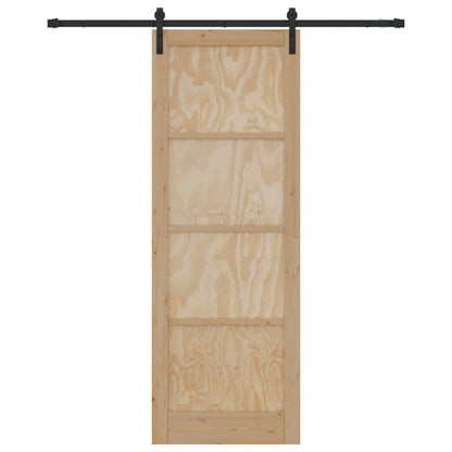 Sliding Door Natural and Black 83 x 232 cm Solid Pine Wood