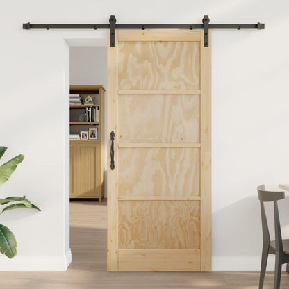 Sliding Door Natural and Black 86 x 198.5 cm Solid Pine Wood