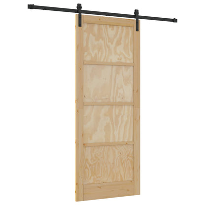 Sliding Door Natural and Black 86 x 211 cm Solid Pine Wood