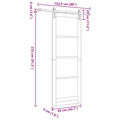 Sliding Door White 83 x 232 cm Solid Pine Wood