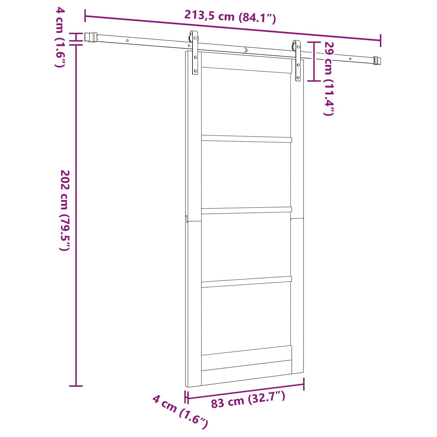 Sliding Door White 83 x 202 cm Solid Pine Wood
