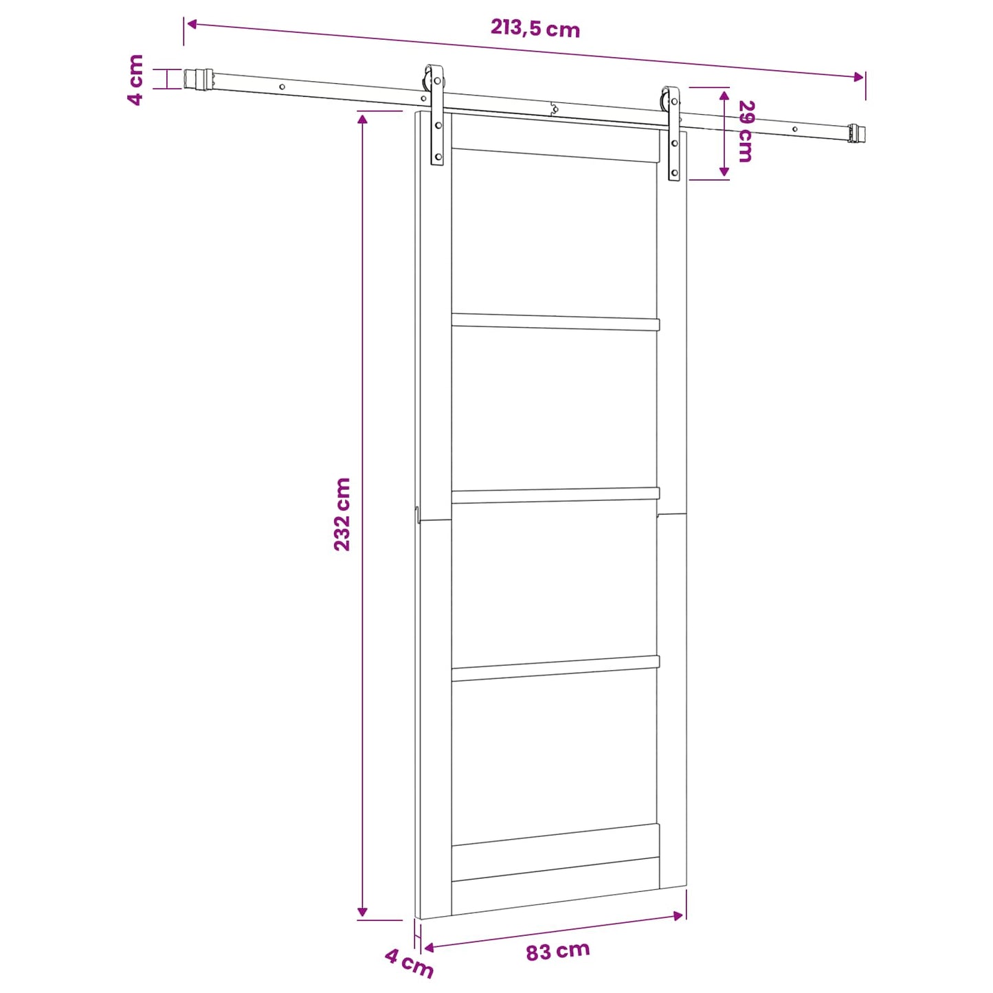Sliding Door White 83 x 232 cm Solid Pine Wood