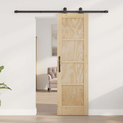 Sliding Door Natural and Black 61 x 198.5 cm Solid Pine Wood