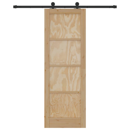 Sliding Door Natural and Black 73.5 x 211 cm Solid Pine Wood