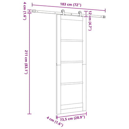 Sliding Door Natural and Black 73.5 x 211 cm Solid Pine Wood