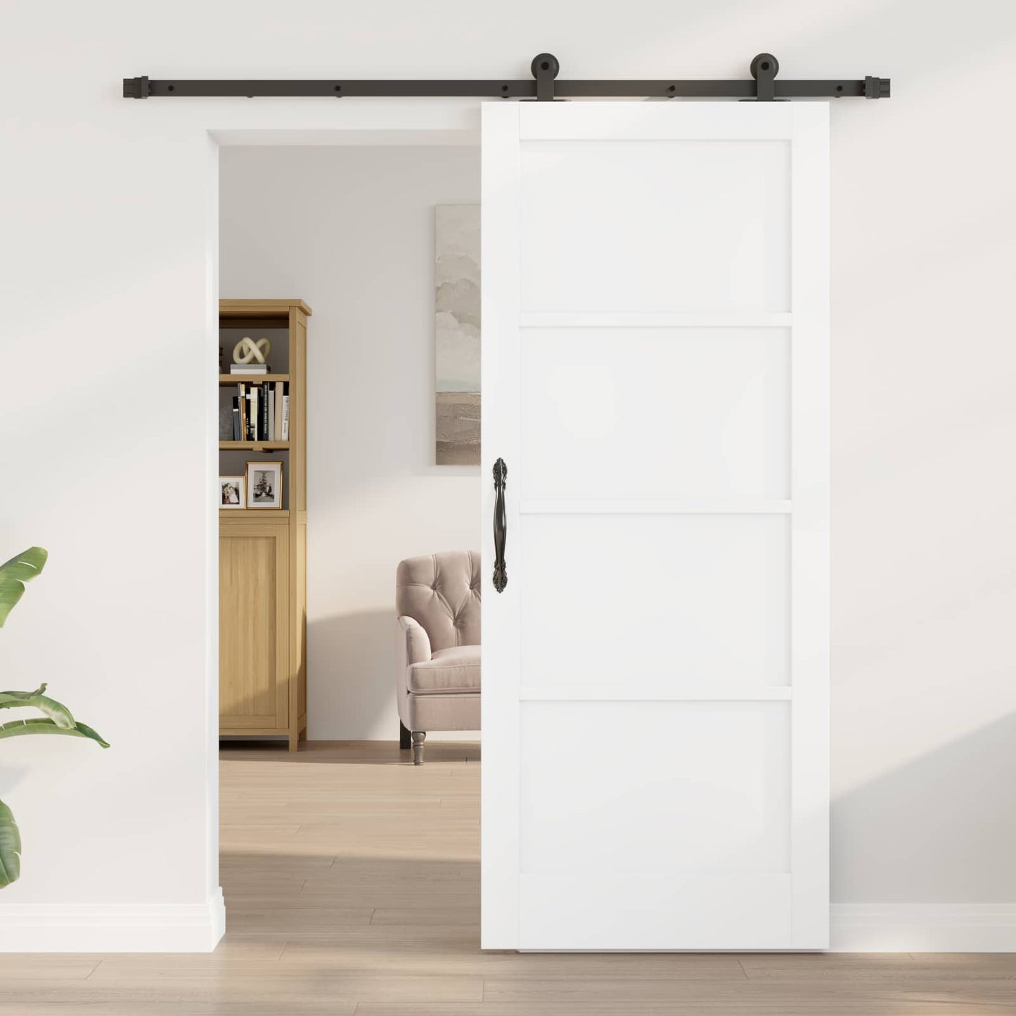 Sliding Door White and Black 83 x 202 cm Solid Pine Wood