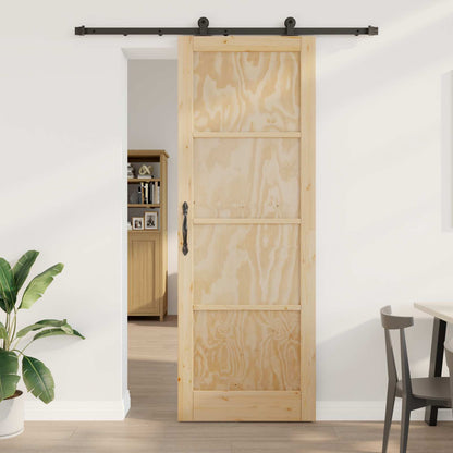 Sliding Door Natural and Black 83 x 232 cm Solid Pine Wood