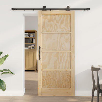 Sliding Door Natural and Black 86 x 198.5 cm Solid Pine Wood