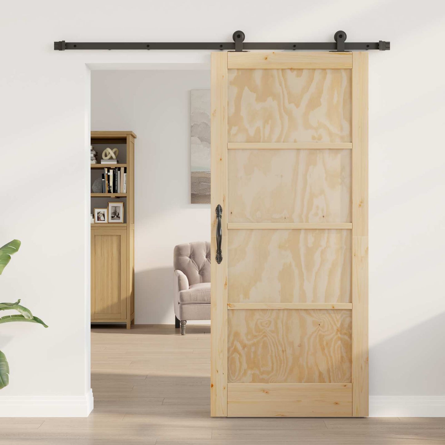 Sliding Door Natural and Black 86 x 198.5 cm Solid Pine Wood