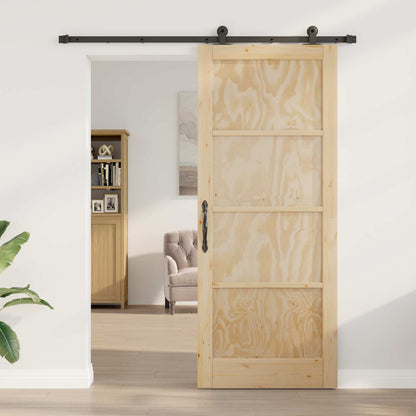 Sliding Door Natural and Black 86 x 211 cm Solid Pine Wood