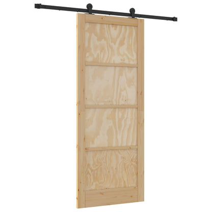 Sliding Door Natural and Black 86 x 211 cm Solid Pine Wood