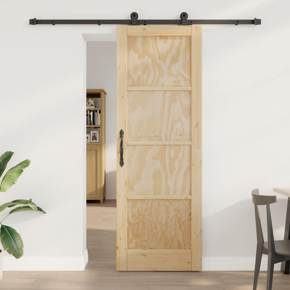 Sliding Door Natural and Black 73.5 x 211 cm Solid Pine Wood