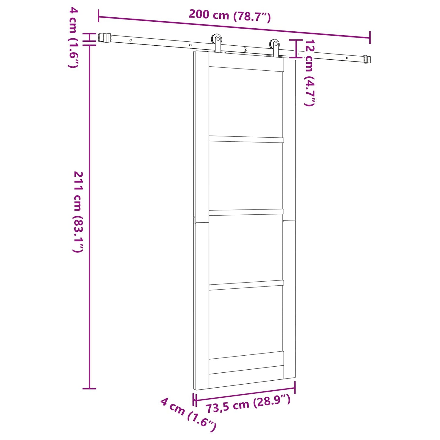 Sliding Door Natural and Black 73.5 x 211 cm Solid Pine Wood