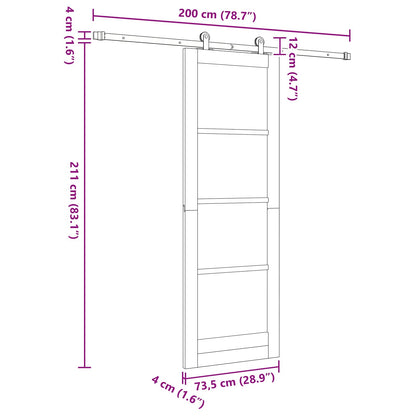 Sliding Door Natural and Black 73.5 x 211 cm Solid Pine Wood