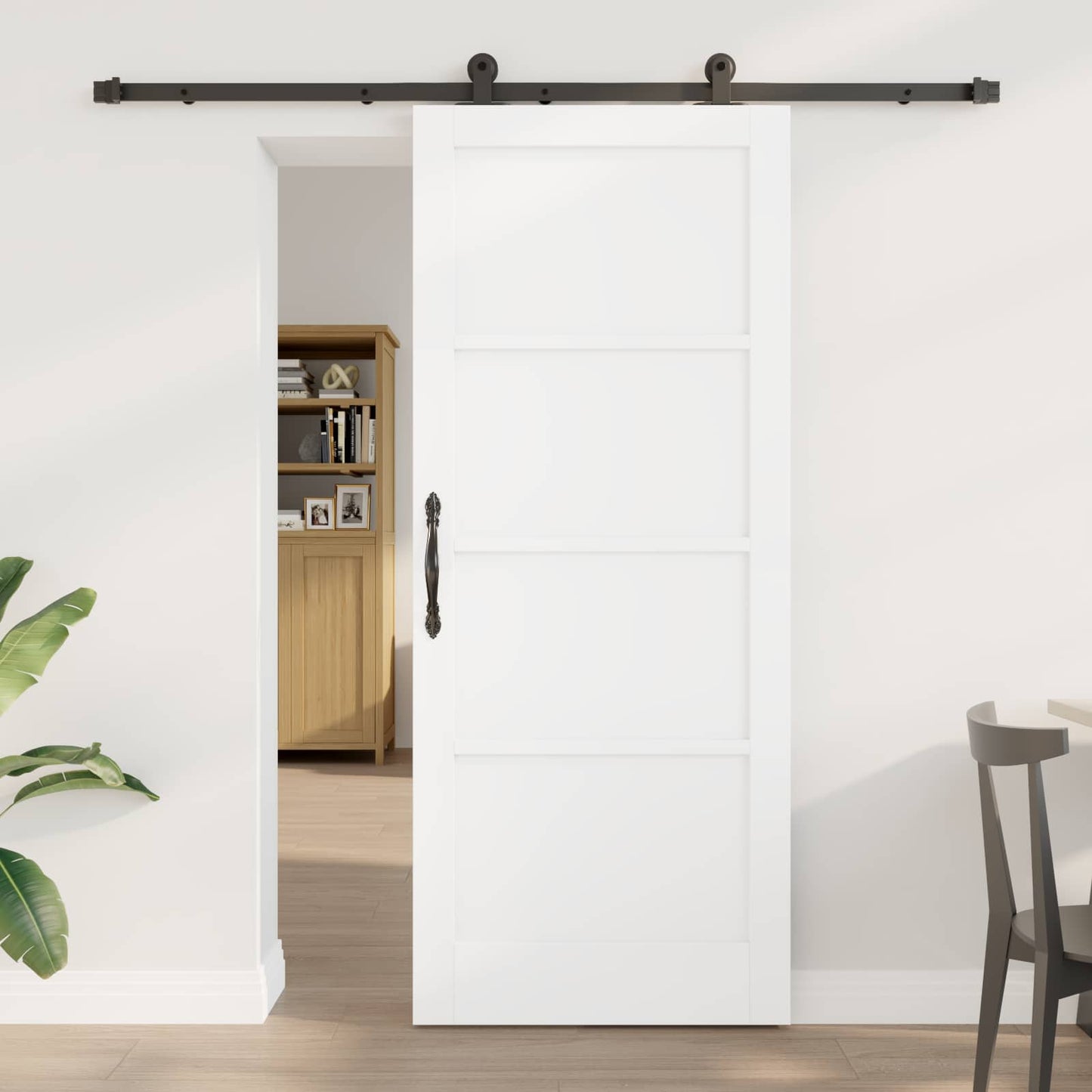 Sliding Door White and Black 83 x 202 cm Solid Pine Wood