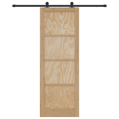 Sliding Door Natural and Black 83 x 232 cm Solid Pine Wood