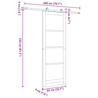 Sliding Door Natural and Black 83 x 232 cm Solid Pine Wood