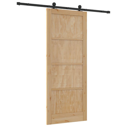 Sliding Door Natural and Black 86 x 211 cm Solid Pine Wood