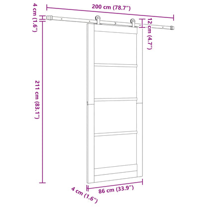 Sliding Door Natural and Black 86 x 211 cm Solid Pine Wood