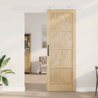 Sliding Door Natural and White 83 x 232 cm Solid Pine Wood