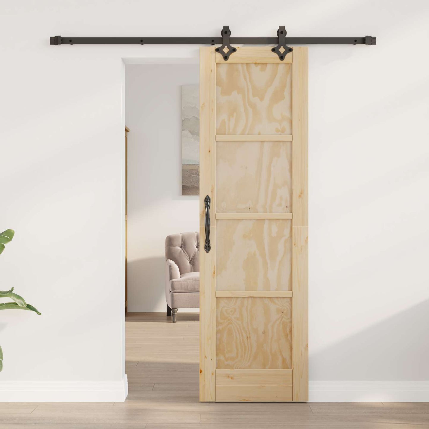 Sliding Door Natural and Black 61 x 198.5 cm Solid Pine Wood