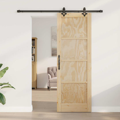 Sliding Door Natural and Black 73.5 x 211 cm Solid Pine Wood