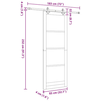 Sliding Door Natural and Black 83 x 232 cm Solid Pine Wood