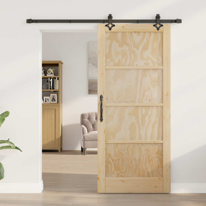 Sliding Door Natural and Black 86 x 198.5 cm Solid Pine Wood