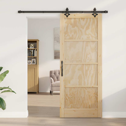 Sliding Door Natural and Black 86 x 211 cm Solid Pine Wood