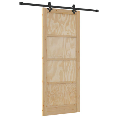 Sliding Door Natural and Black 86 x 211 cm Solid Pine Wood