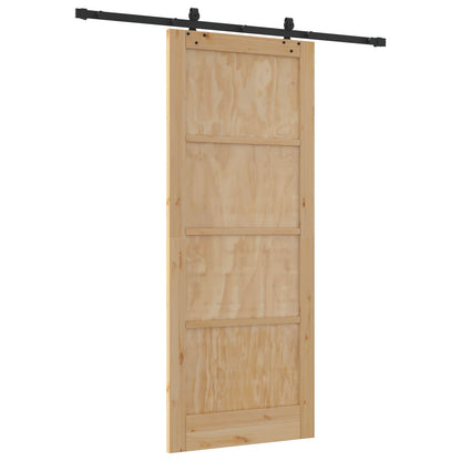 Sliding Door Natural and Black 86 x 211 cm Solid Pine Wood