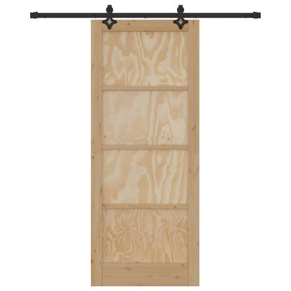 Sliding Door Natural and Black 86 x 211 cm Solid Pine Wood