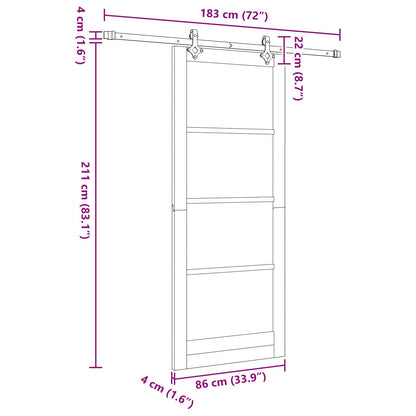 Sliding Door Natural and Black 86 x 211 cm Solid Pine Wood