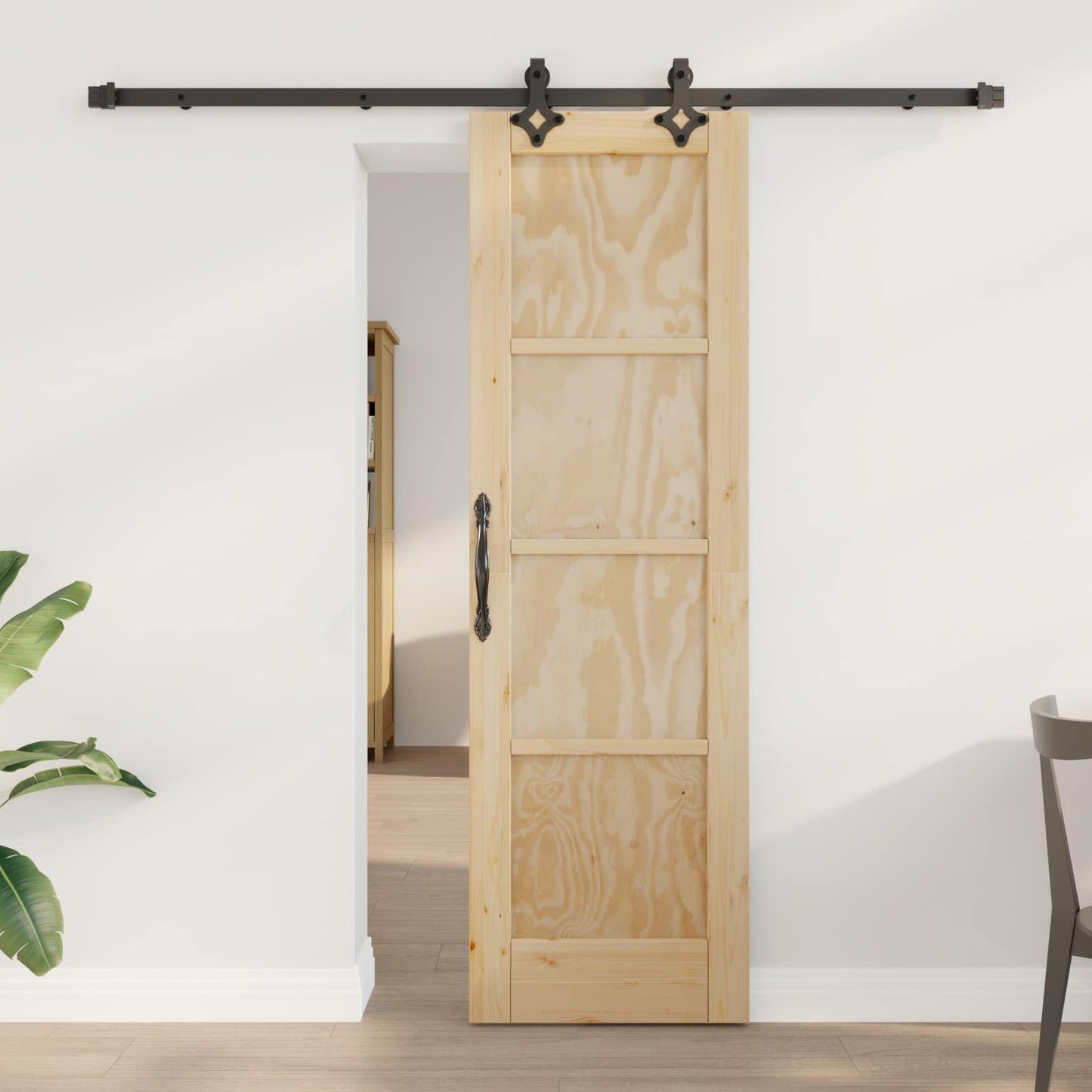 Sliding Door Natural and Black 61 x 198.5 cm Solid Pine Wood