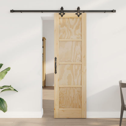 Sliding Door Natural and Black 61 x 198.5 cm Solid Pine Wood