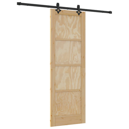 Sliding Door Natural and Black 73.5 x 211 cm Solid Pine Wood