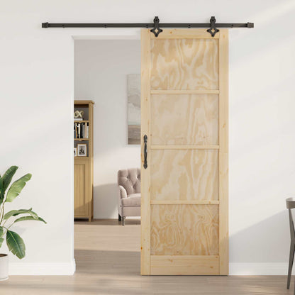 Sliding Door Natural and Black 83 x 232 cm Solid Pine Wood