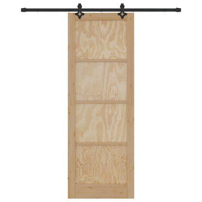 Sliding Door Natural and Black 83 x 232 cm Solid Pine Wood