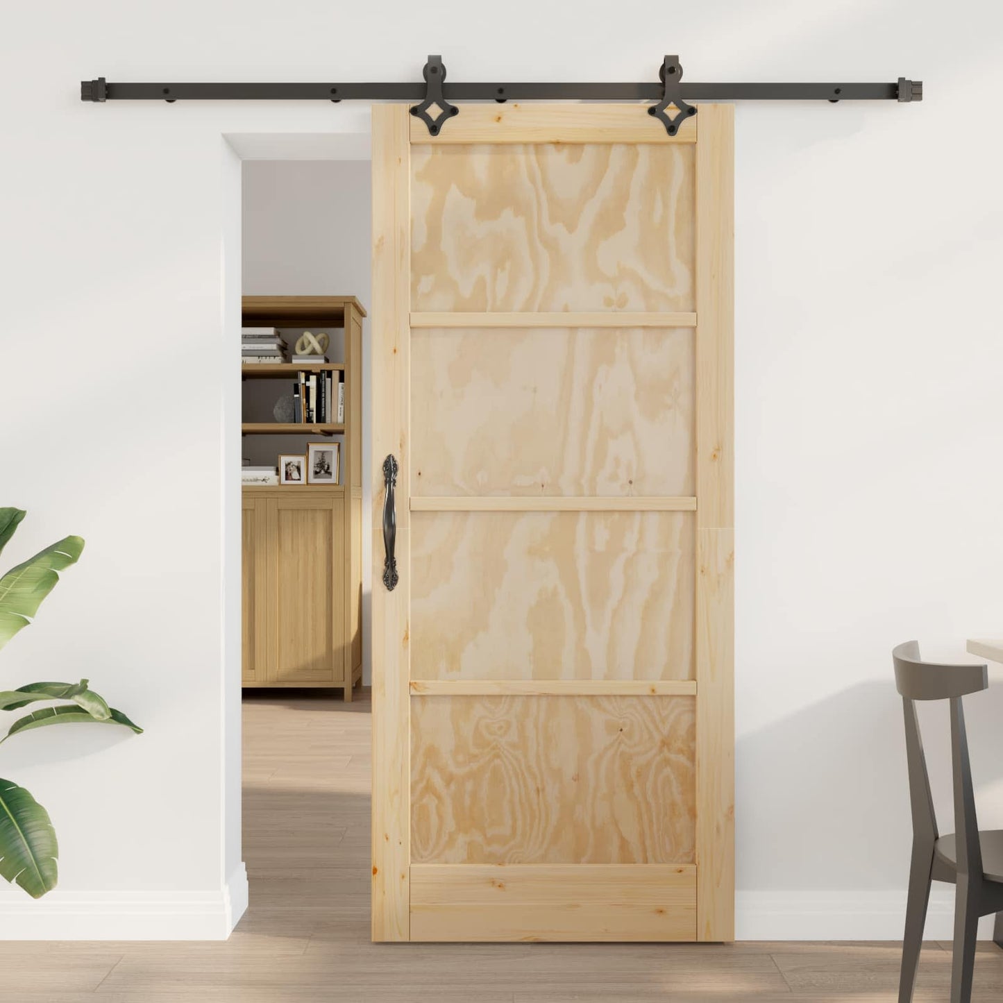 Sliding Door Natural and Black 86 x 198.5 cm Solid Pine Wood