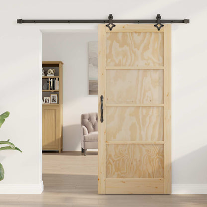 Sliding Door Natural and Black 86 x 198.5 cm Solid Pine Wood