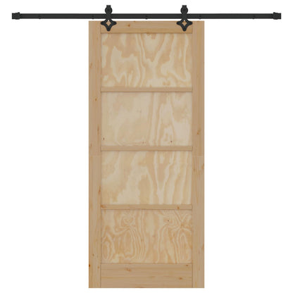 Sliding Door Natural and Black 86 x 198.5 cm Solid Pine Wood