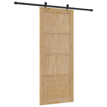 Sliding Door Natural and Black 86 x 211 cm Solid Pine Wood