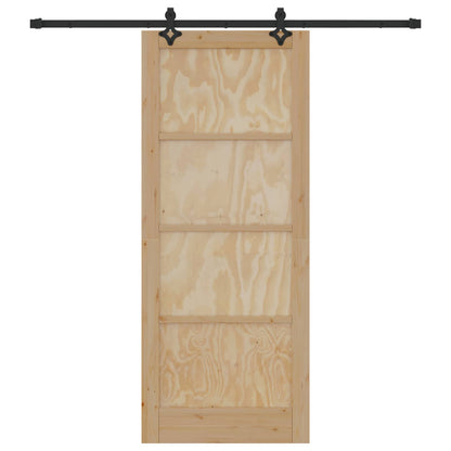 Sliding Door Natural and Black 86 x 211 cm Solid Pine Wood